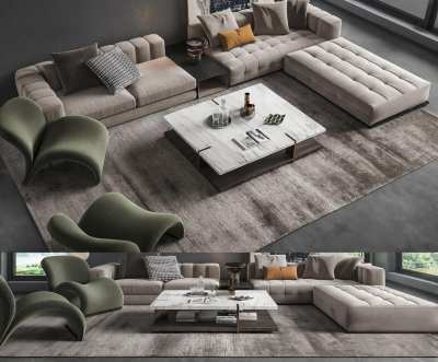 现代布艺沙发茶几组合3D模型下载